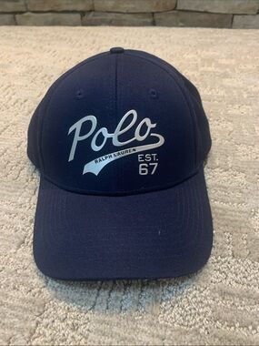 Ralph Lauren Navy and Silver Polo Script Baseball Cap